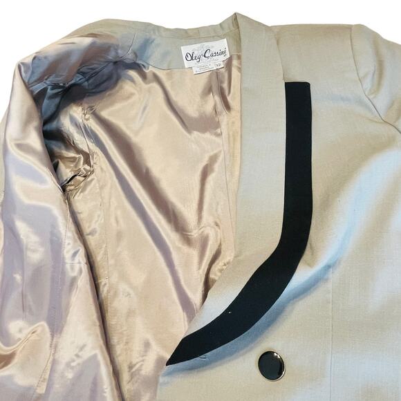 Oleg Cassini Gray Tuxedo Double Breasted Notched Black Trim Blazer Women Sz 12 - Picture 12 of 14